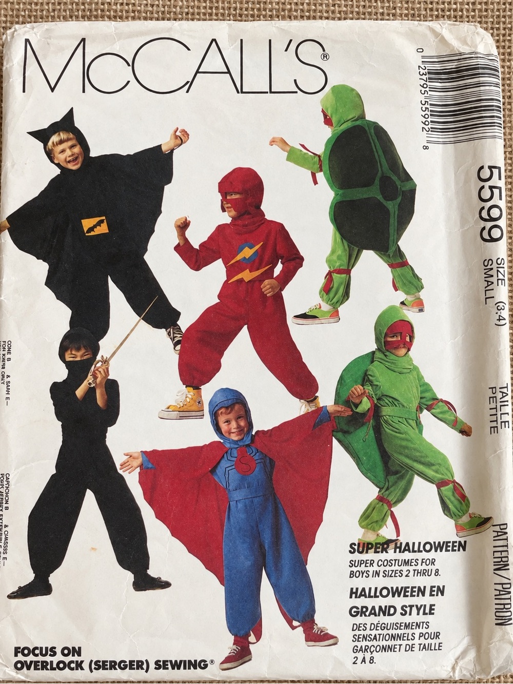 McCall’s 5599 Vintage Superhero Ninja Turtle Costume Sewing Pattern Boys Small